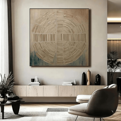 Celestial Echo Textured Canvas Reflecting Time Harmony Within Modern Interiors
