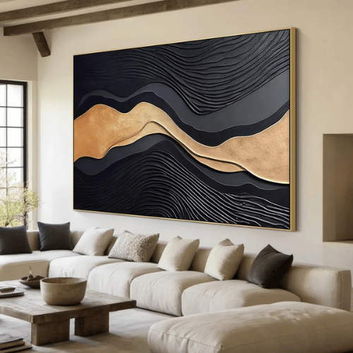 Gilded Current Abstract Canvas Illuminating Motion Energy Within Contemporary Spaces