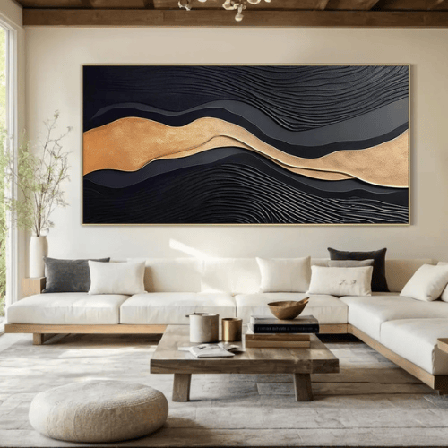 Gilded Current Abstract Canvas Illuminating Motion Energy Within Contemporary Spaces