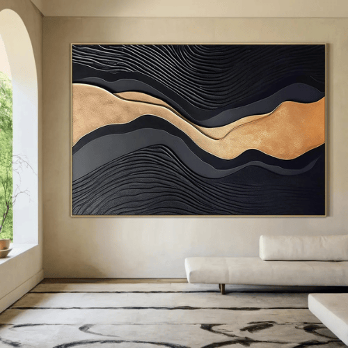 Gilded Current Abstract Canvas Illuminating Motion Energy Within Contemporary Spaces