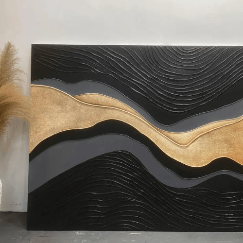 Gilded Current Abstract Canvas Illuminating Motion Energy Within Contemporary Spaces