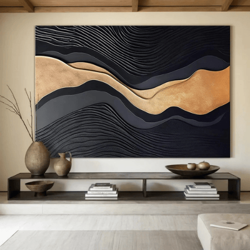 Gilded Current Abstract Canvas Illuminating Motion Energy Within Contemporary Spaces