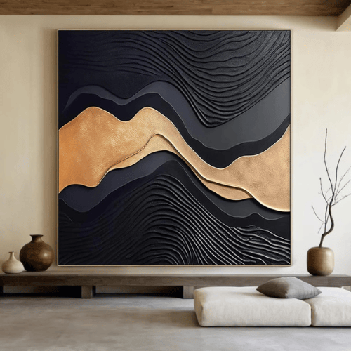 Gilded Current Abstract Canvas Illuminating Motion Energy Within Contemporary Spaces