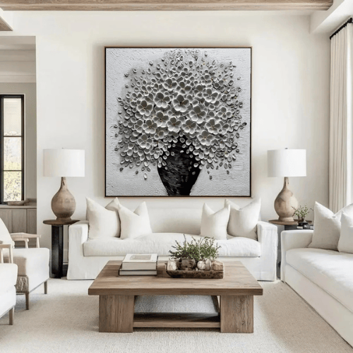 Flourish Essence Textured Canvas Expressing Bloom Harmony Within Modern Elegance