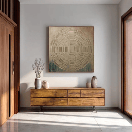 Celestial Echo Textured Canvas Reflecting Time Harmony Within Modern Interiors
