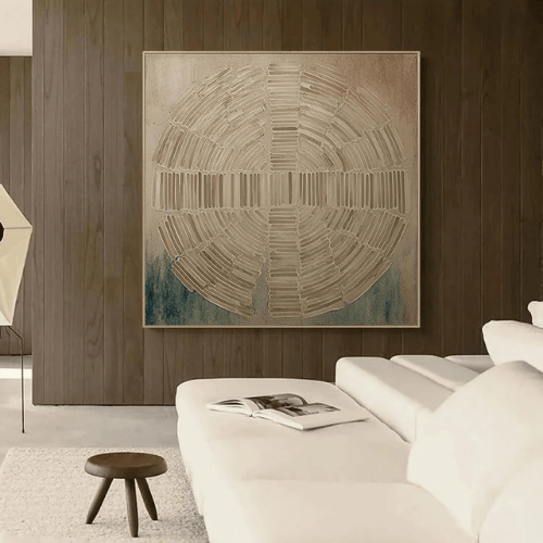 Celestial Echo Textured Canvas Reflecting Time Harmony Within Modern Interiors