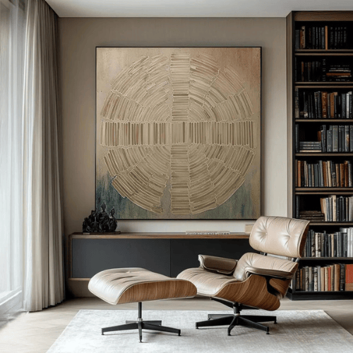 Celestial Echo Textured Canvas Reflecting Time Harmony Within Modern Interiors