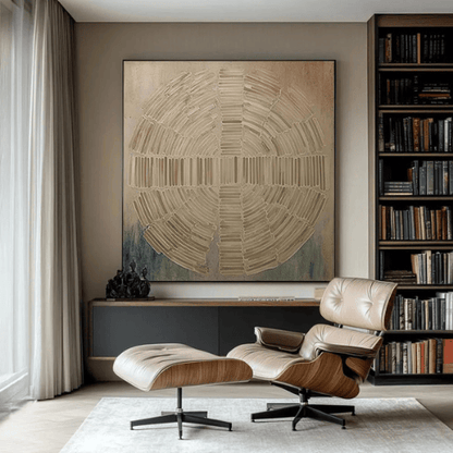 Celestial Echo Textured Canvas Reflecting Time Harmony Within Modern Interiors
