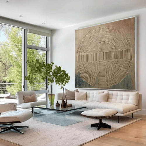 Celestial Echo Textured Canvas Reflecting Time Harmony Within Modern Interiors