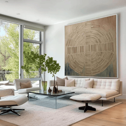Celestial Echo Textured Canvas Reflecting Time Harmony Within Modern Interiors