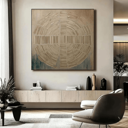 Celestial Echo Textured Canvas Reflecting Time Harmony Within Modern Interiors