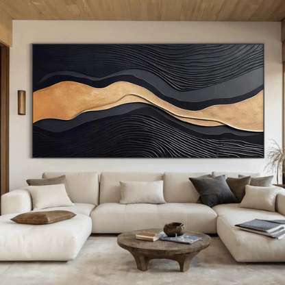Gilded Current Abstract Canvas Illuminating Motion Energy Within Contemporary Spaces