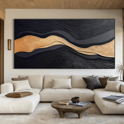 Gilded Current Abstract Canvas Illuminating Motion Energy Within Contemporary Spaces