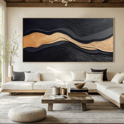 Gilded Current Abstract Canvas Illuminating Motion Energy Within Contemporary Spaces