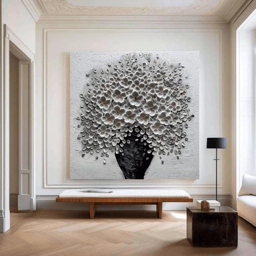 Flourish Essence Textured Canvas Expressing Bloom Harmony Within Modern Elegance