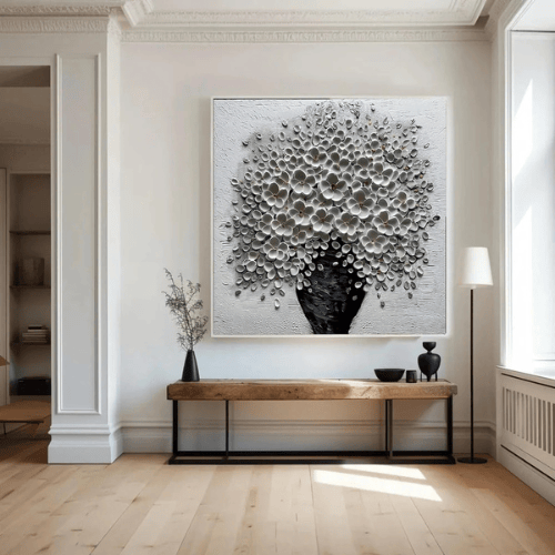 Flourish Essence Textured Canvas Expressing Bloom Harmony Within Modern Elegance