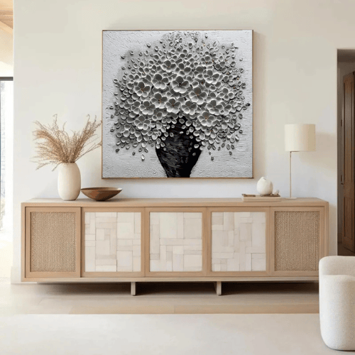 Flourish Essence Textured Canvas Expressing Bloom Harmony Within Modern Elegance