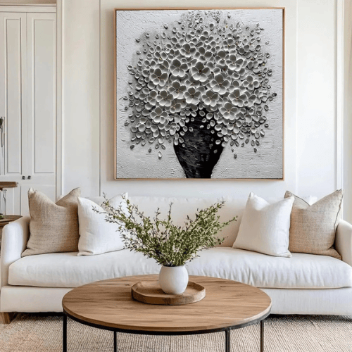 Flourish Essence Textured Canvas Expressing Bloom Harmony Within Modern Elegance