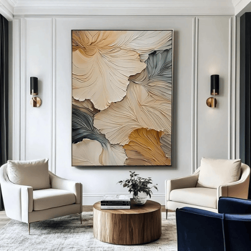 Whispered Petals Textured Canvas Evoking Nature’s Flow in Modern Serenity