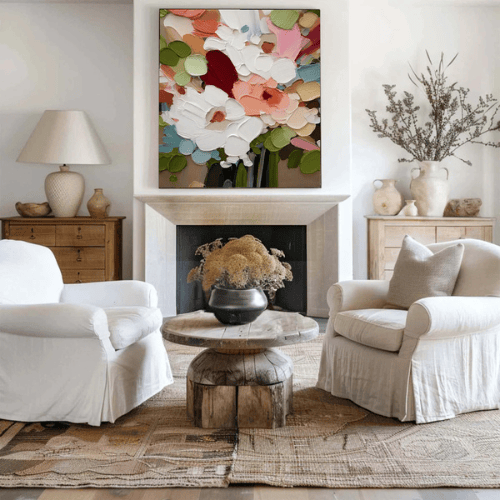 Bloom Reverie Textured Floral Canvas in Abstract Harmony