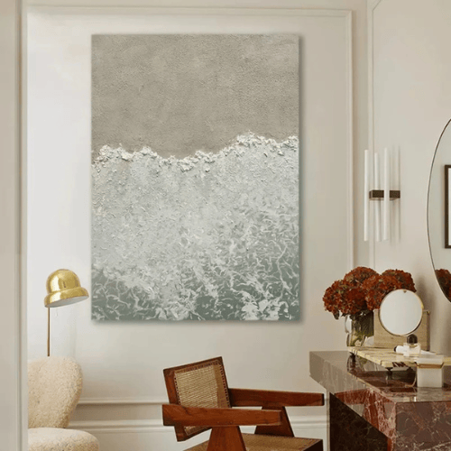 Whispering Shore Textured Canvas Invoking Tranquil Ocean Calm and Natural Harmony