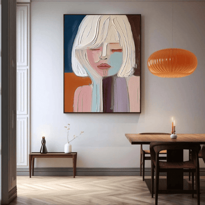 Contemplative Muse Textured Canvas Art Invoking Serene Poise and Modern Expression