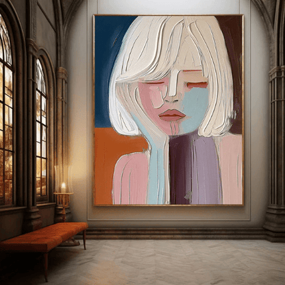 Contemplative Muse Textured Canvas Art Invoking Serene Poise and Modern Expression