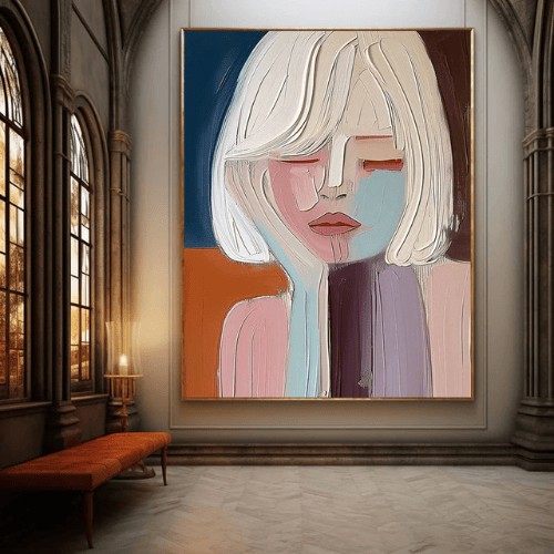 Contemplative Muse Textured Canvas Art Invoking Serene Poise and Modern Expression