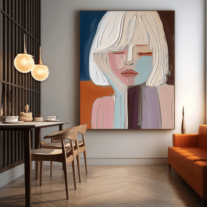 Contemplative Muse Textured Canvas Art Invoking Serene Poise and Modern Expression