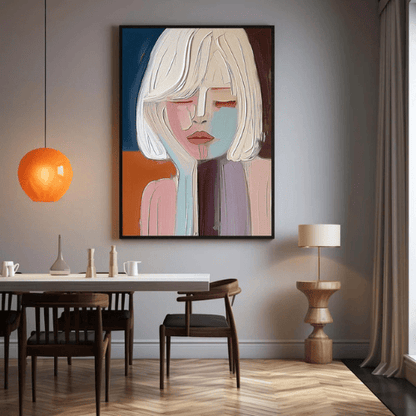 Contemplative Muse Textured Canvas Art Invoking Serene Poise and Modern Expression