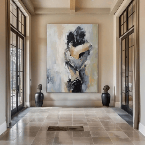 Embrace Reverie Abstract Canvas Radiating Intimacy, Warmth, and Poetic Stillness