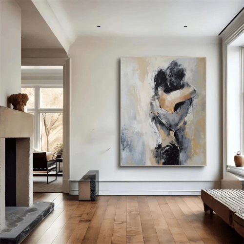 Embrace Reverie Abstract Canvas Radiating Intimacy, Warmth, and Poetic Stillness